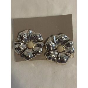 2 Vintage- AVON 1987 "Polished Blossoms" Clip On Silver Toned And Gold Toned